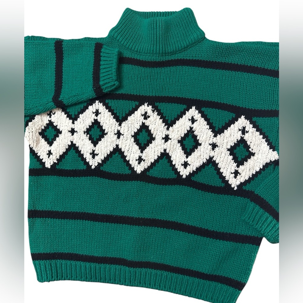 Vintage Spice Of Life Women’s Green Crop Turtleneck Size L Geometric Retro Warm